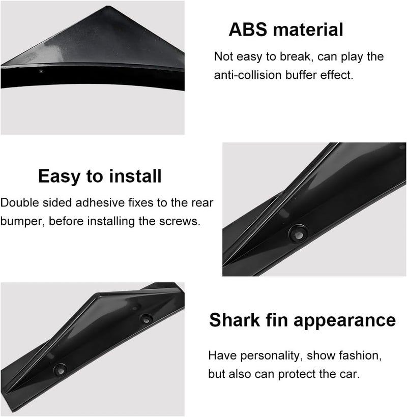 KVAEY 4 PCS Car Rear Lower Bumper Wing Lip Diffuser, Shark Fin Vehicle Spoiler Wing Rear Bumper Decoration, Universal Spoiler Fin Protector with Screw for Cars Trucks SUVs (Curved Black) - Image 3